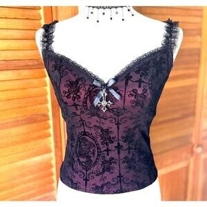 Gothic Lolita Victorian Vkei Dead Princess Cross & Bow Tank Cami Top